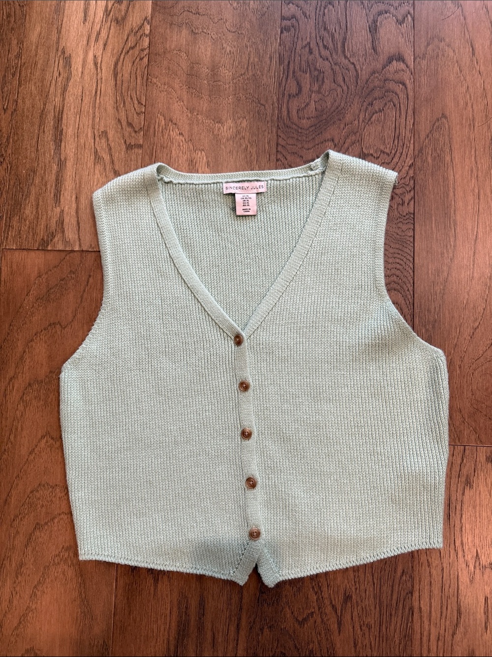 Sincerly Jules Sage Knit Button-Front V-Neck Sweater Tank juniors XL